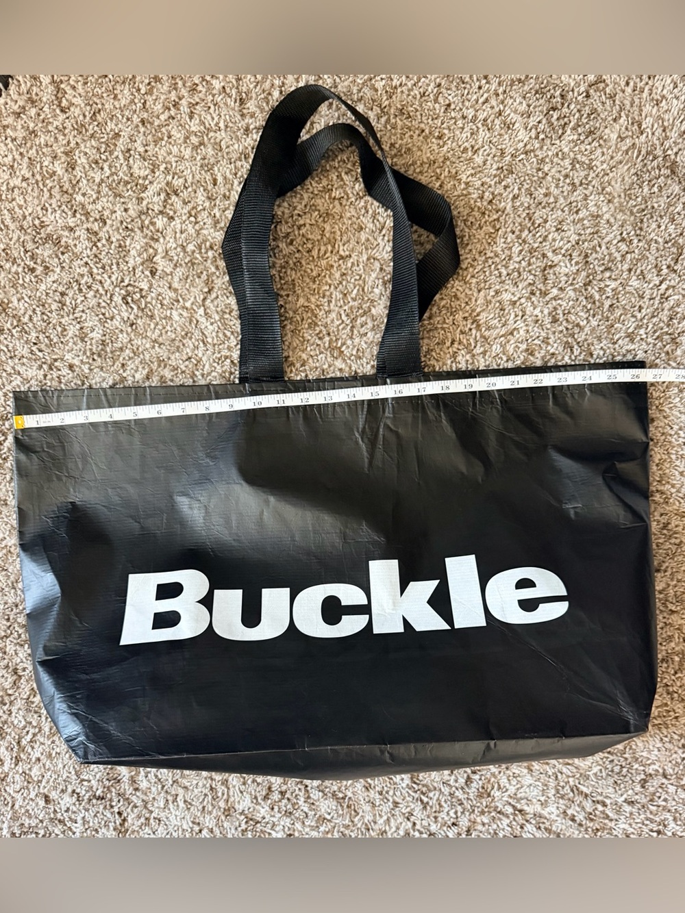Buckle XL Reusable Black Tote with White Logo